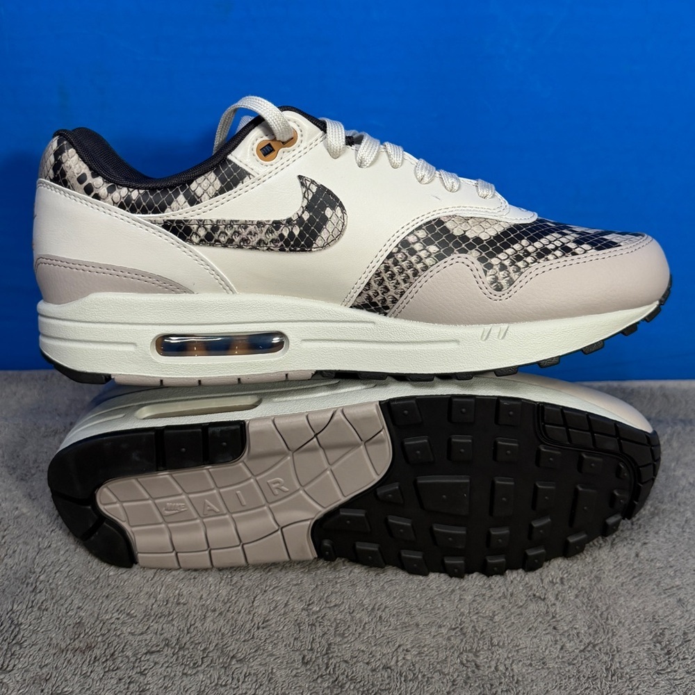 Nike Women’s Air Max 1 Leather Sneakers in Cream, Black & Tan Snake Print - Picture 5 of 14